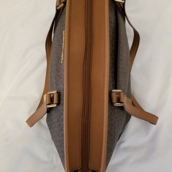 Michael Kors Signature MK Brown & Tan Large Tote Purse - Picture 4 of 14